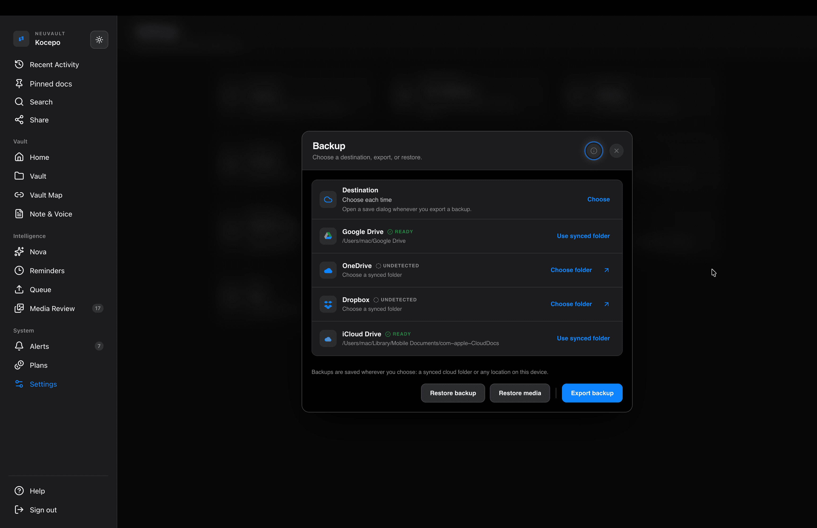 NeuVault desktop: Your backup. Your control. Encrypted backups to the place you choose, sealed with a key only you hold.