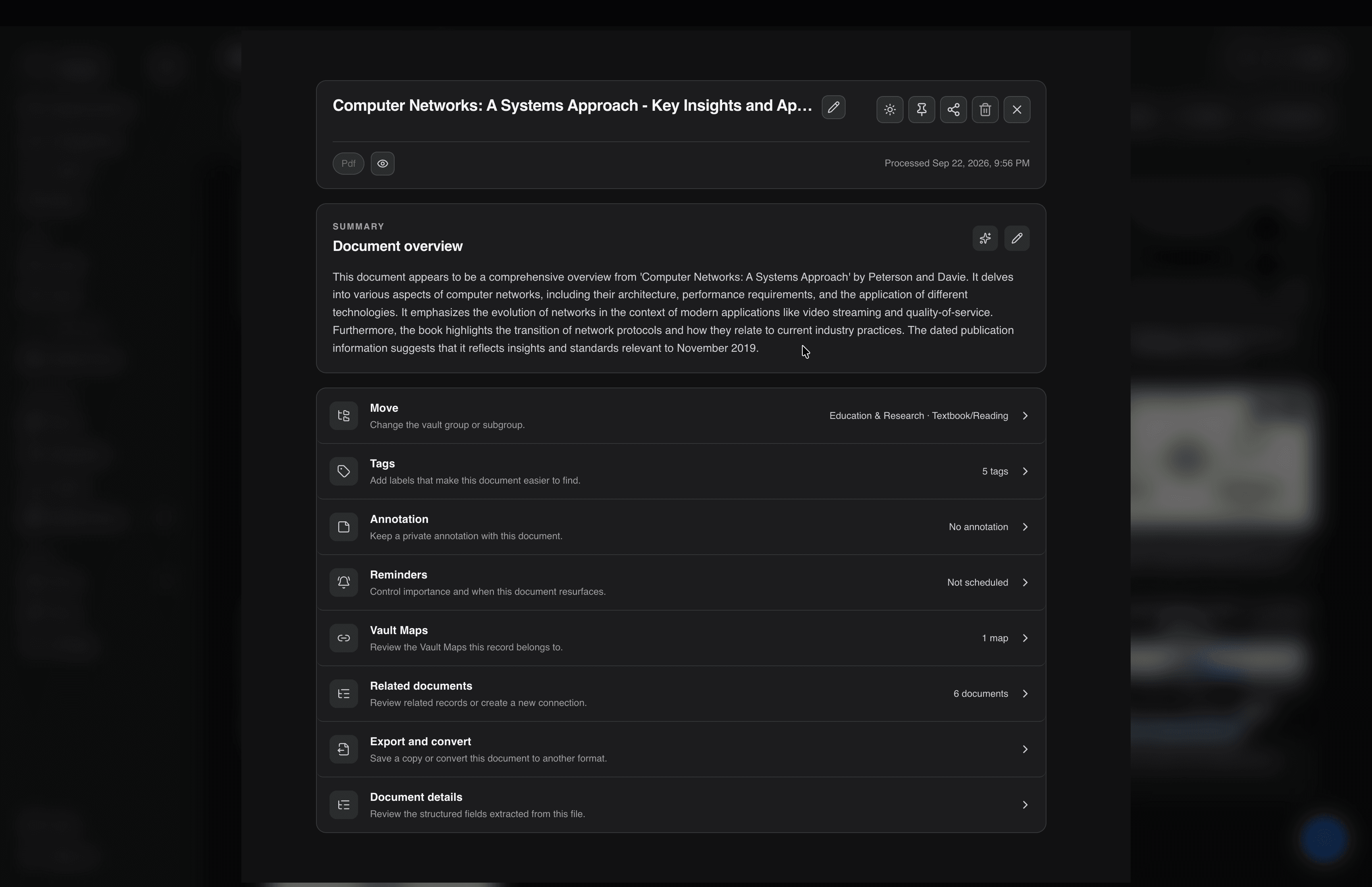 NeuVault desktop: Know a file at a glance. A summary, tags, dates and related documents sit beside every file.