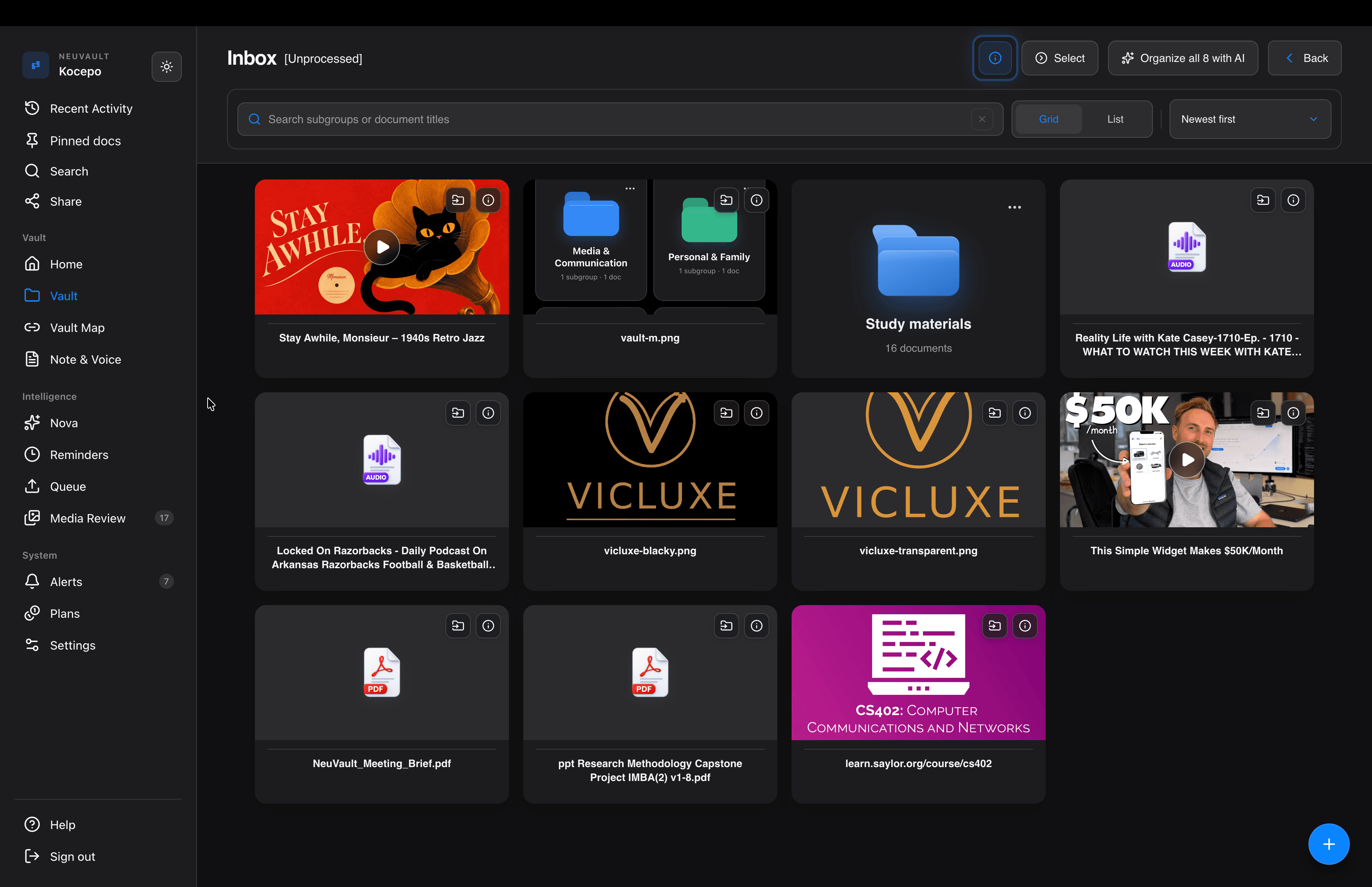 Nova, your organizer in NeuVault