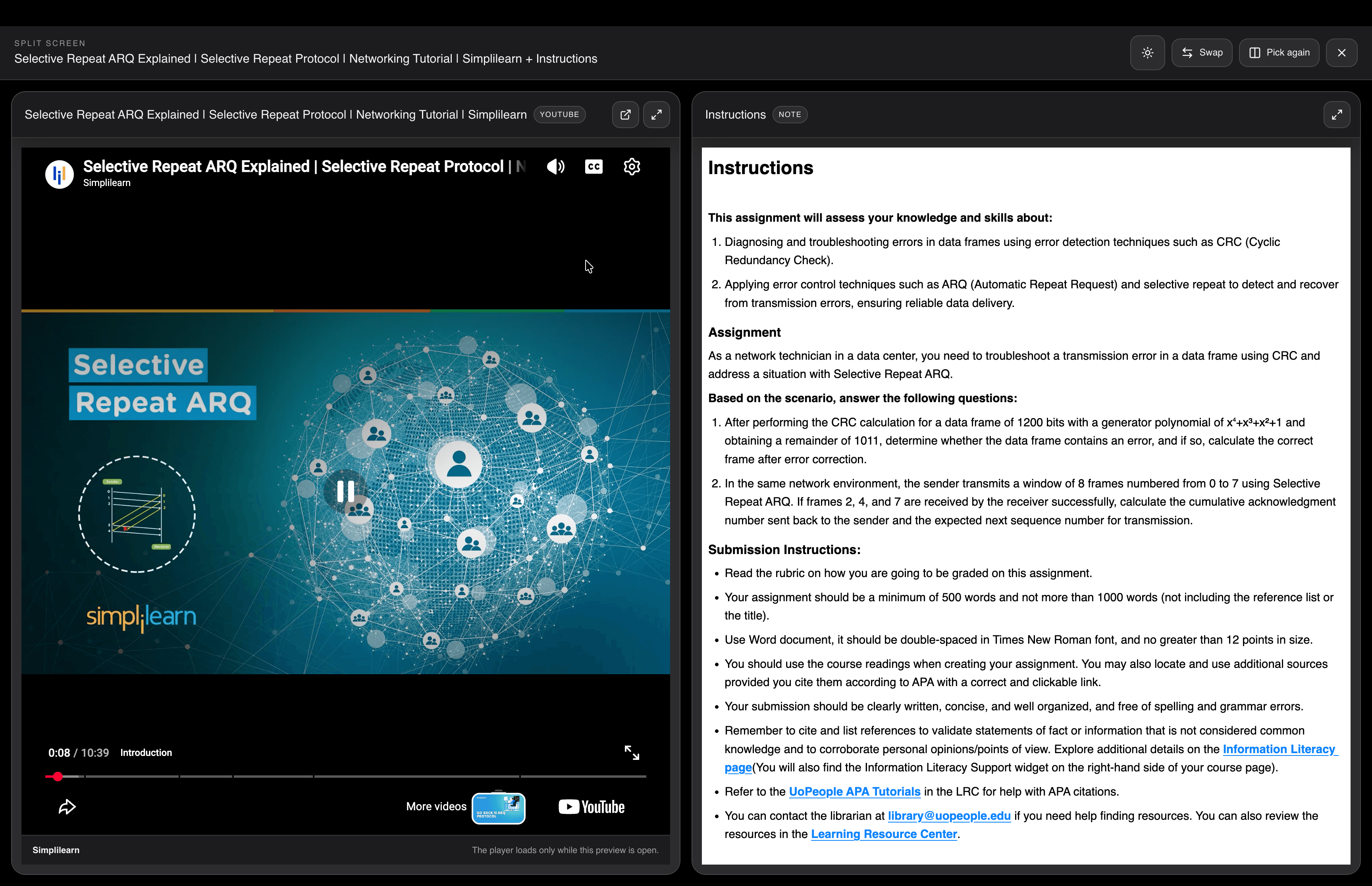 NeuVault desktop: Read two side by side. Open any two cards in split screen, like a lecture video next to the assignment it explains.